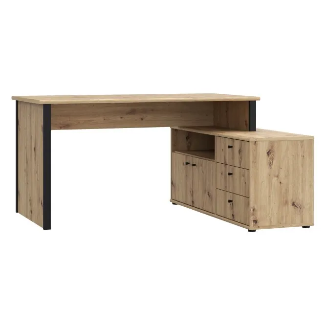 Biurko narożne ARCHBOX z szafką i 3 szufladami 150 cm dąb artisan czarny Biurko narożne ARCHBOX z szafką i 3 szufladami 150 cm dąb artisan czarny