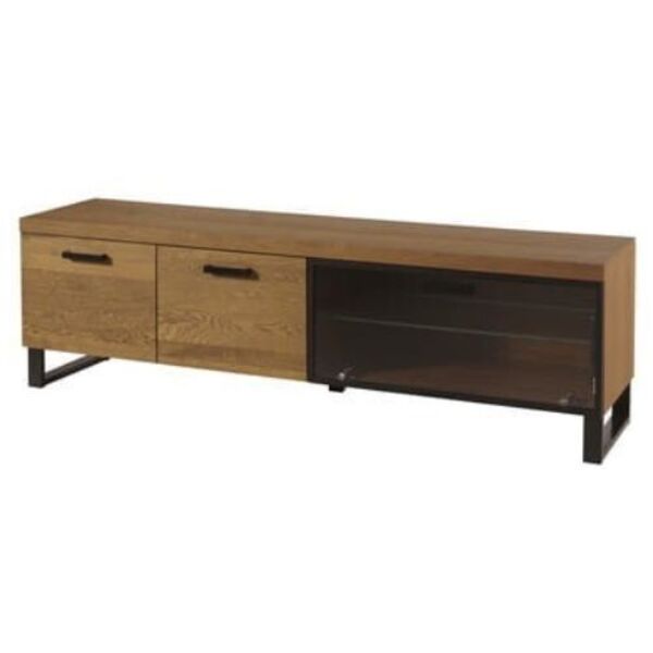 Szafka RTV 3-drzwiowa PRATTO 25 z przeszkleniem dąb rustical czarny 180x54x42cm