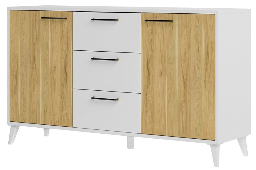 Komoda BARRIS 45 2-drzwiowa z szufladami biała orzech 140x83x42cm