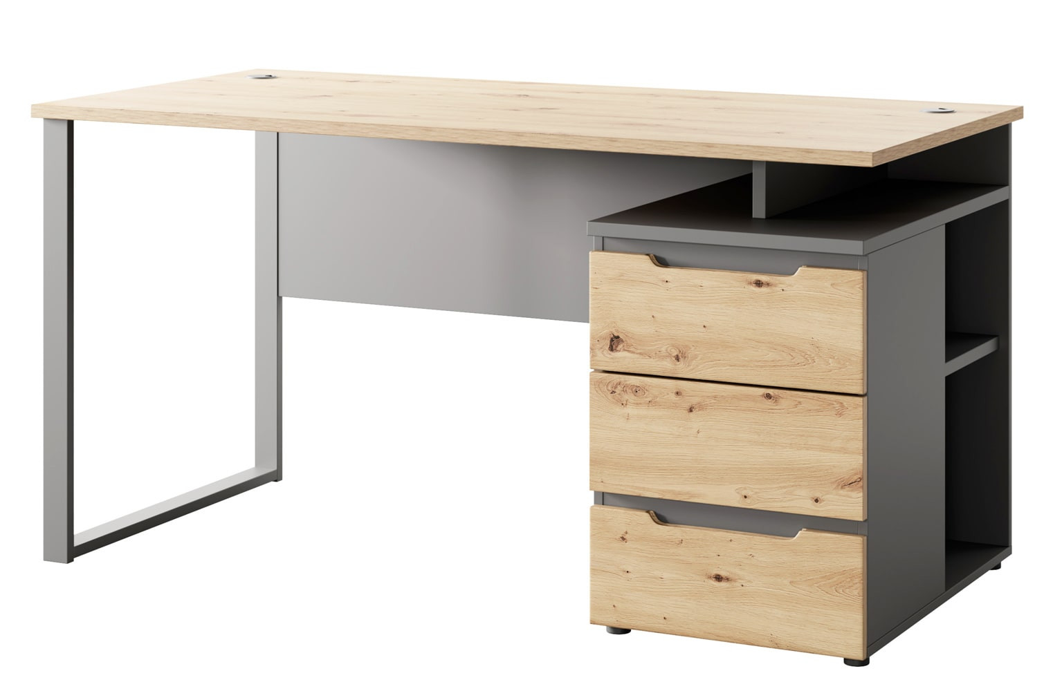 Biurko BREGO 23 z 3 szufladami dąb artisan antracytowy 150x77x73cm
