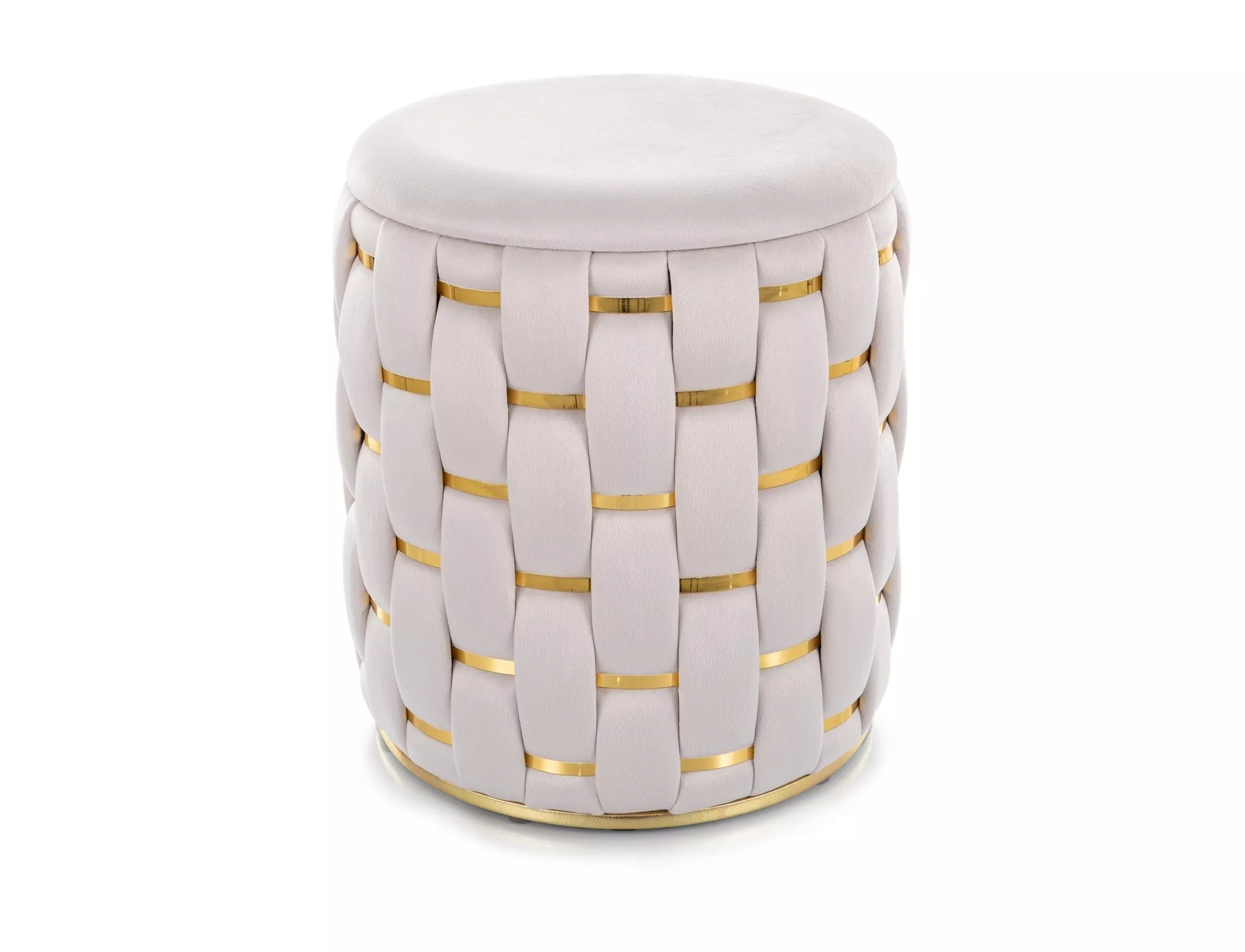 Puf ze schowkiem TIARA VELVET okrągły 37 cm beżowo-złoty Signal