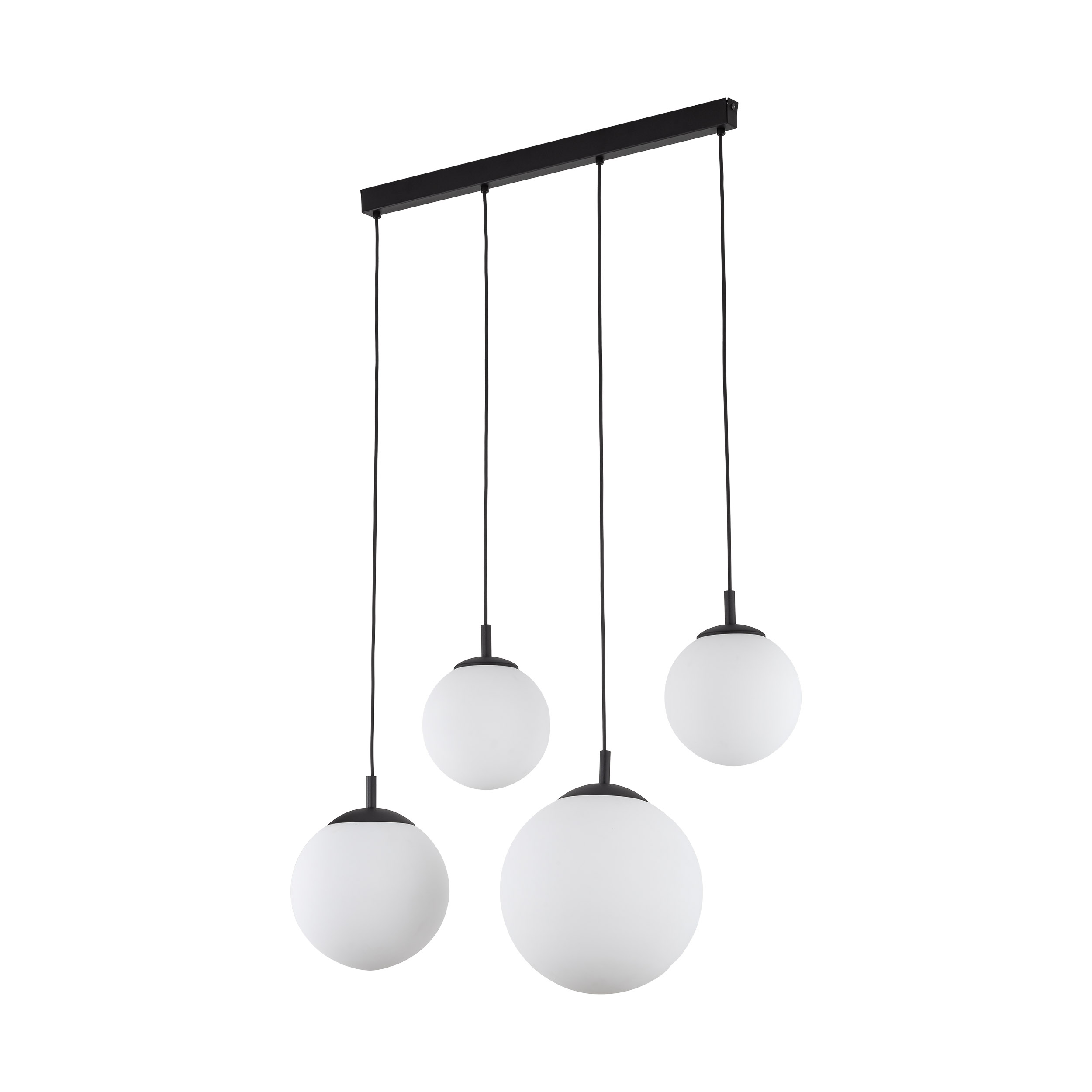 Lampa wisząca ESME czarna z białymi okrągłymi szklanymi kloszami 110x87x20cm Lampa wisząca ESME czarna z białymi okrągłymi szklanymi kloszami 110x87x20cm