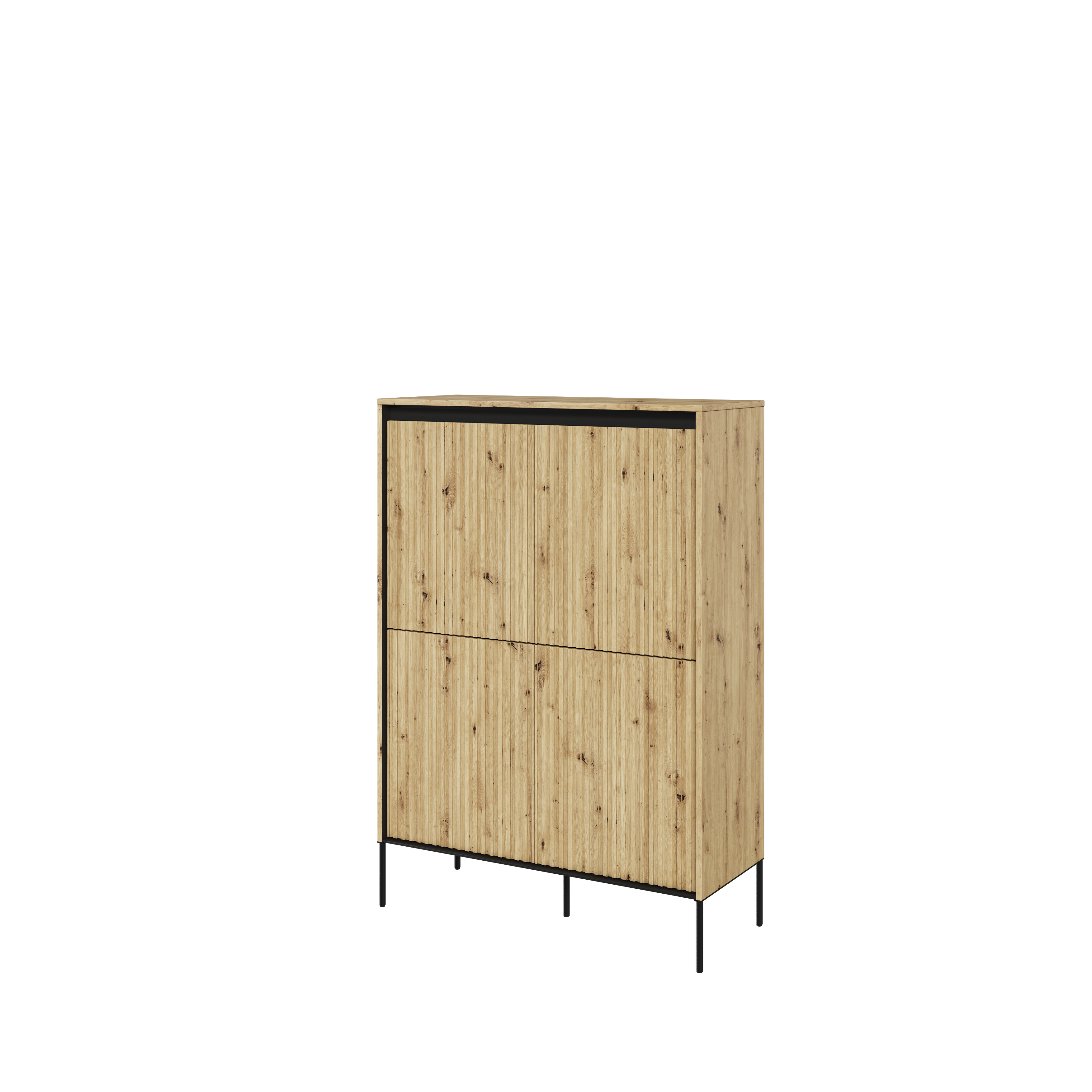 Wysoka komoda z oświetleniem TREND TR-03 4D ryflowana dąb artisan/czarny