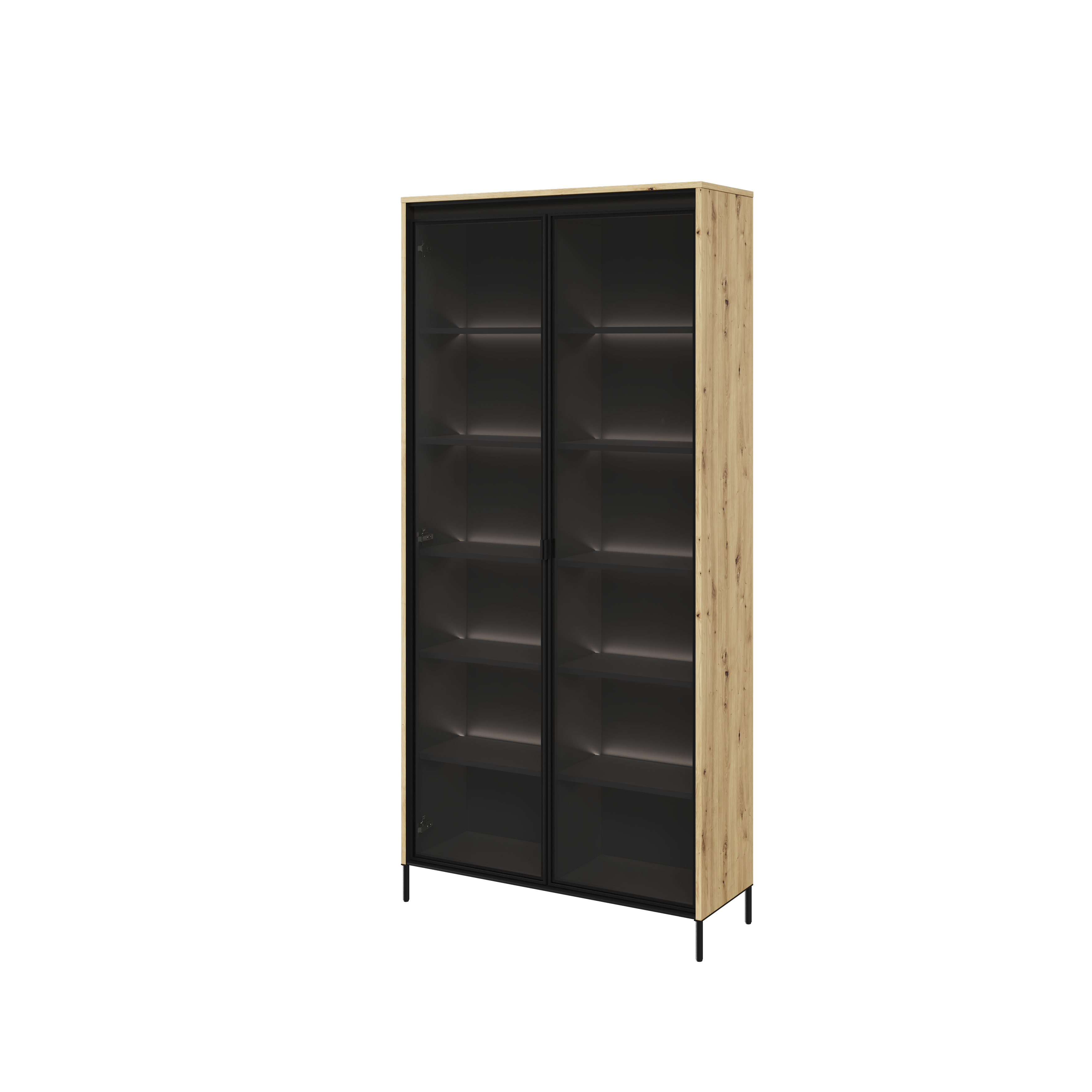 Wysoka witryna z oświetleniem TREND TR-07 2D dąb artisan/czarny