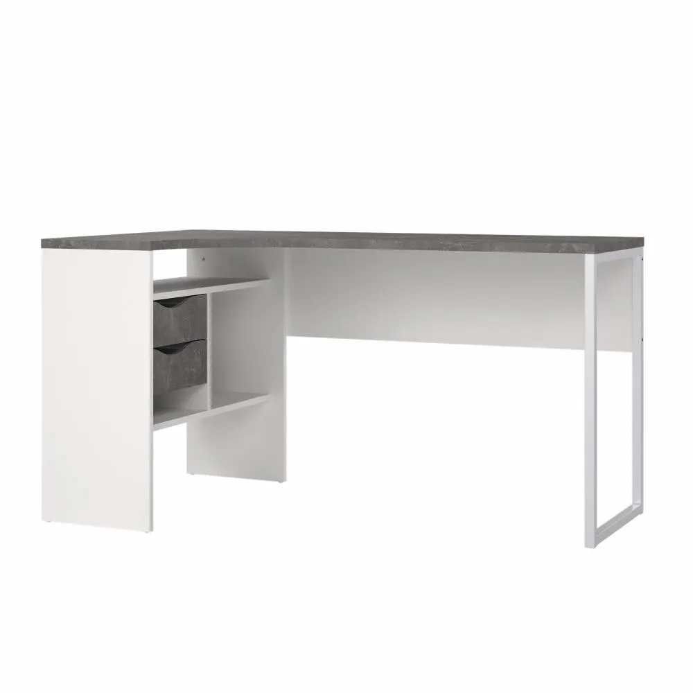 Narożne biurko z 2 szufladami FUNCTION PLUS 145cm biały/Oxid beton