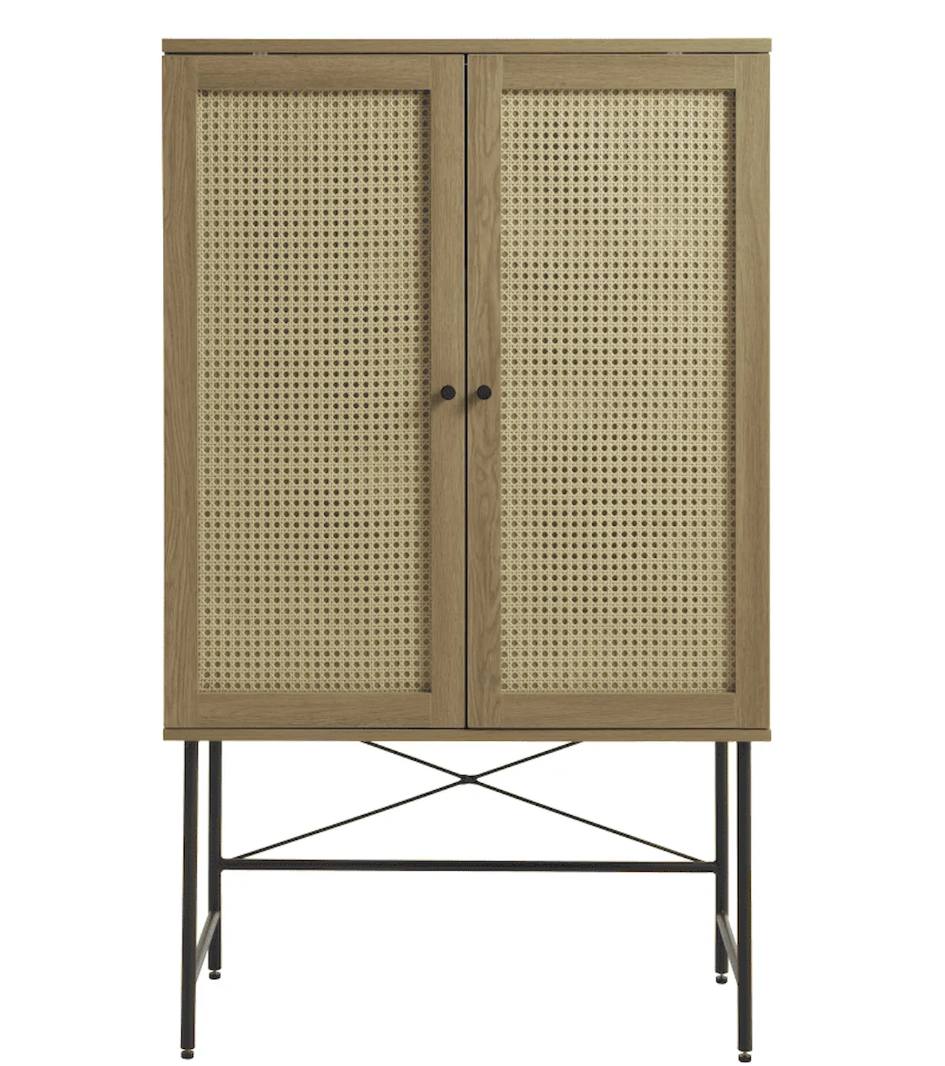 Komoda wysoka 2-drzwiowa PENSACOLA 80x135 cm rattan/efekt dębu