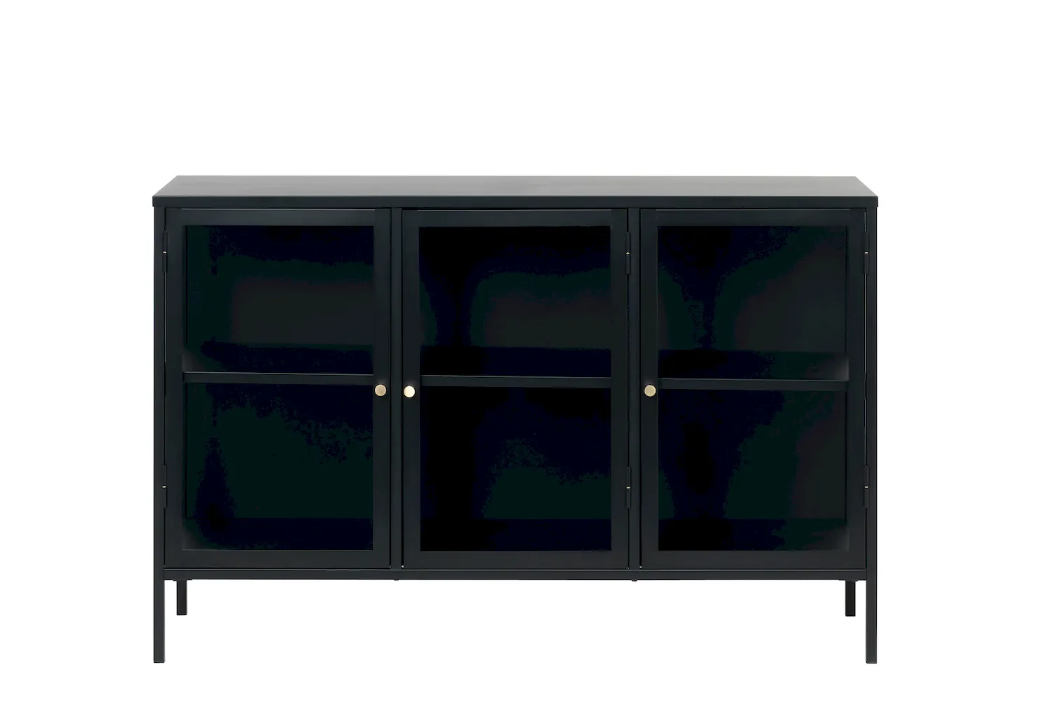 Komoda 3-drzwiowa CARMEL z przeszklonymi drzwiami i bokami 132 cm - czarna Komoda 3-drzwiowa CARMEL z przeszklonymi drzwiami i bokami 132 cm - czarna