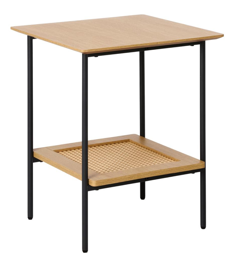 Stolik PENSACOLA z technorattanową półką 45x45 cm - efekt dębu, naturalny Stolik PENSACOLA z technorattanową półką 45x45 cm - efekt dębu, naturalny