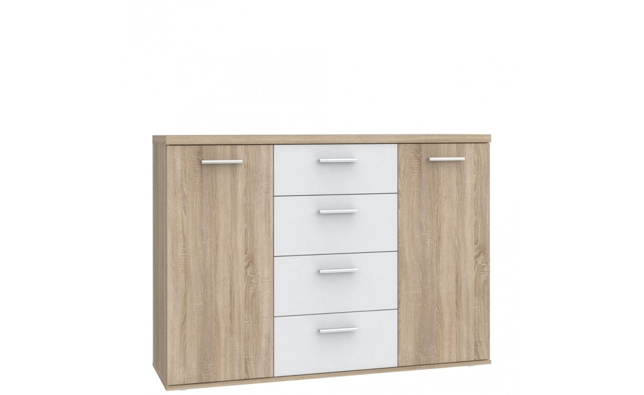 Komoda 2-drzwiowa z szufladami WINNIE 129 cm biała dąb sonoma