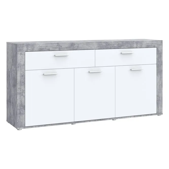 Komoda 3-drzwiowa z 2 szufladami ZUMBA 175 cm biały, beton jasnoszary